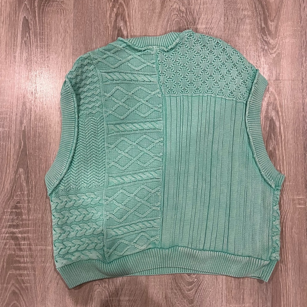 Free People Mint Green Cable-Knit Crewneck Sweater Vest - Picture 5 of 6